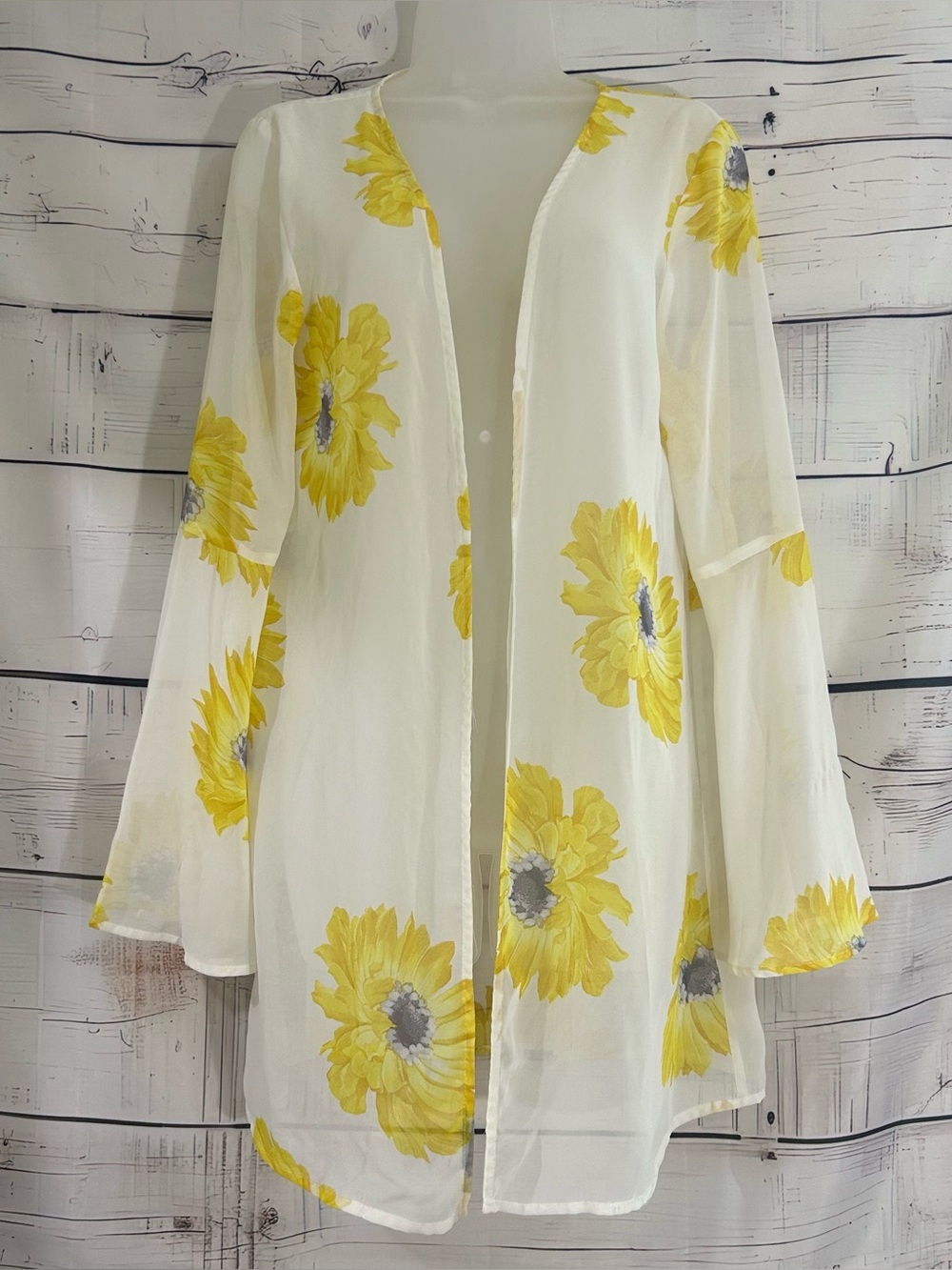 Altar'd State Women's Sheer Bell Sleeve Yellow Floral Print Kimono Size Small S
